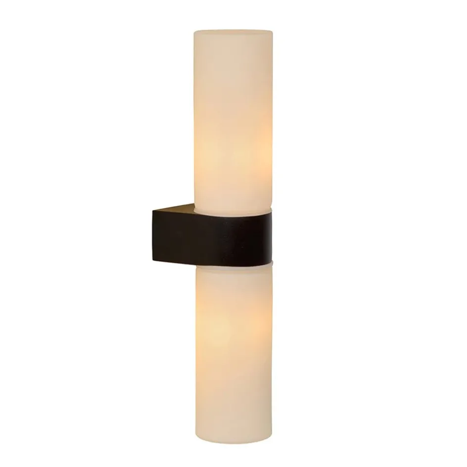 Cilinder badkamerlamp zwart met opaal glas IP44>Straluma New