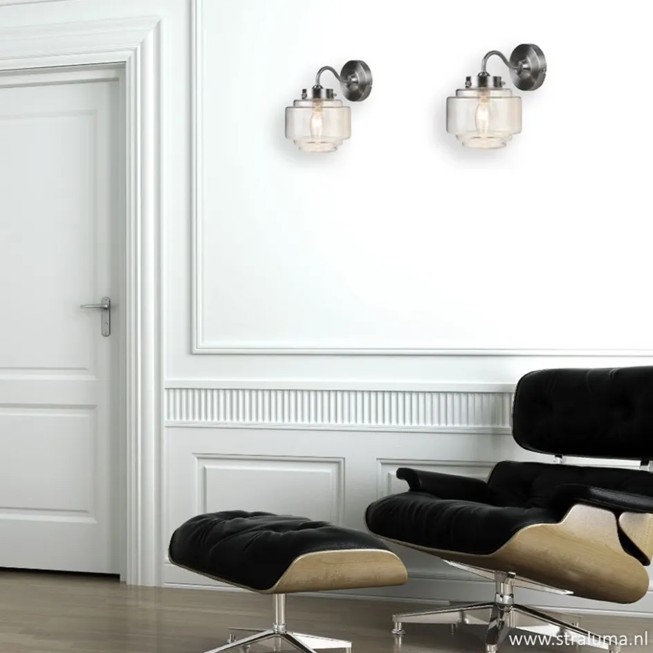 Deco wandlamp staal met helder glas>Straluma