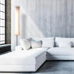 Design vloerlamp nikkel met opaal glas en uplighter></noscript>Straluma