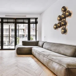 Design wandlamp mat zwart met smoke glas 8-lichts><noscript><img width=