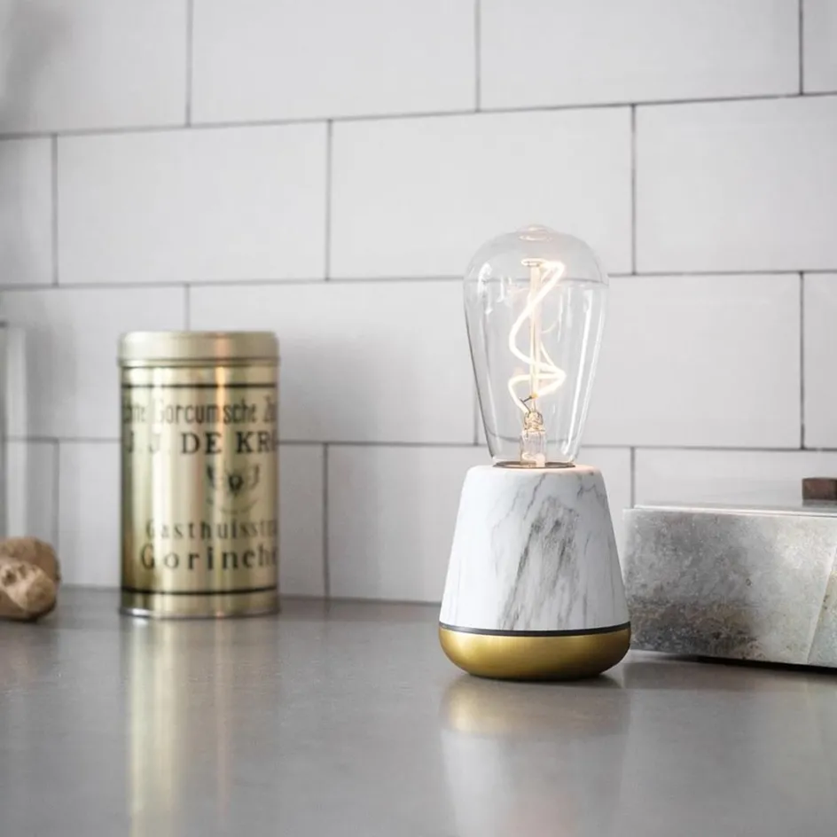 Draadloze tafellamp wit marmer met heldere lichtbron dimbaar>Straluma Hot