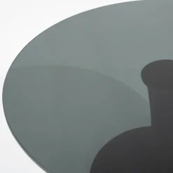 Eetkamertafel ronde glazen plaat zwart met mango houten voet>Straluma Hot