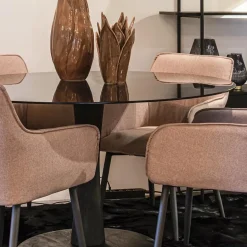 Eetkamertafel ronde glazen plaat zwart met mango houten voet></noscript>Straluma Hot