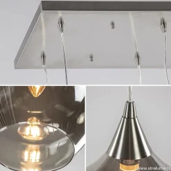 Eettafelhanglamp nikkel met smokey glas 8-lichts></noscript>Straluma Outlet