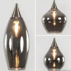 Eettafelhanglamp nikkel met smokey glas 8-lichts></noscript>Straluma Outlet