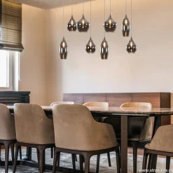 Eettafelhanglamp nikkel met smokey glas 8-lichts></noscript>Straluma Outlet