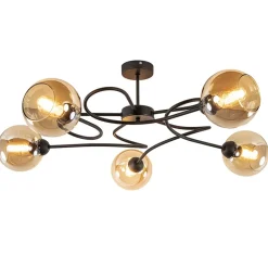Elegante 5-lichts plafondlamp met amber glazen bollen>Straluma Sale