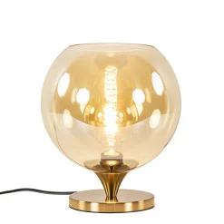 Elegante tafellamp donker goud met amber glazen bol 25 cm>Straluma