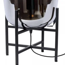 Elegante tafellamp zwart frame met smoke glazen kap><noscript><img width=
