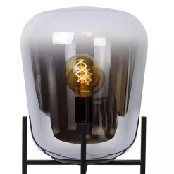 Elegante tafellamp zwart frame met smoke glazen kap><noscript><img width=