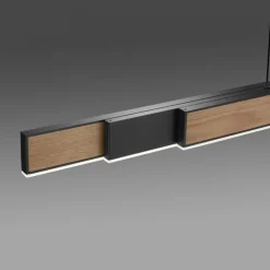 Elektrisch verstelbare LED hanglamp zwart met hout><noscript><img width=