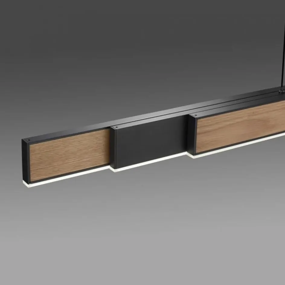 Elektrisch verstelbare LED hanglamp zwart met hout>Straluma Hot