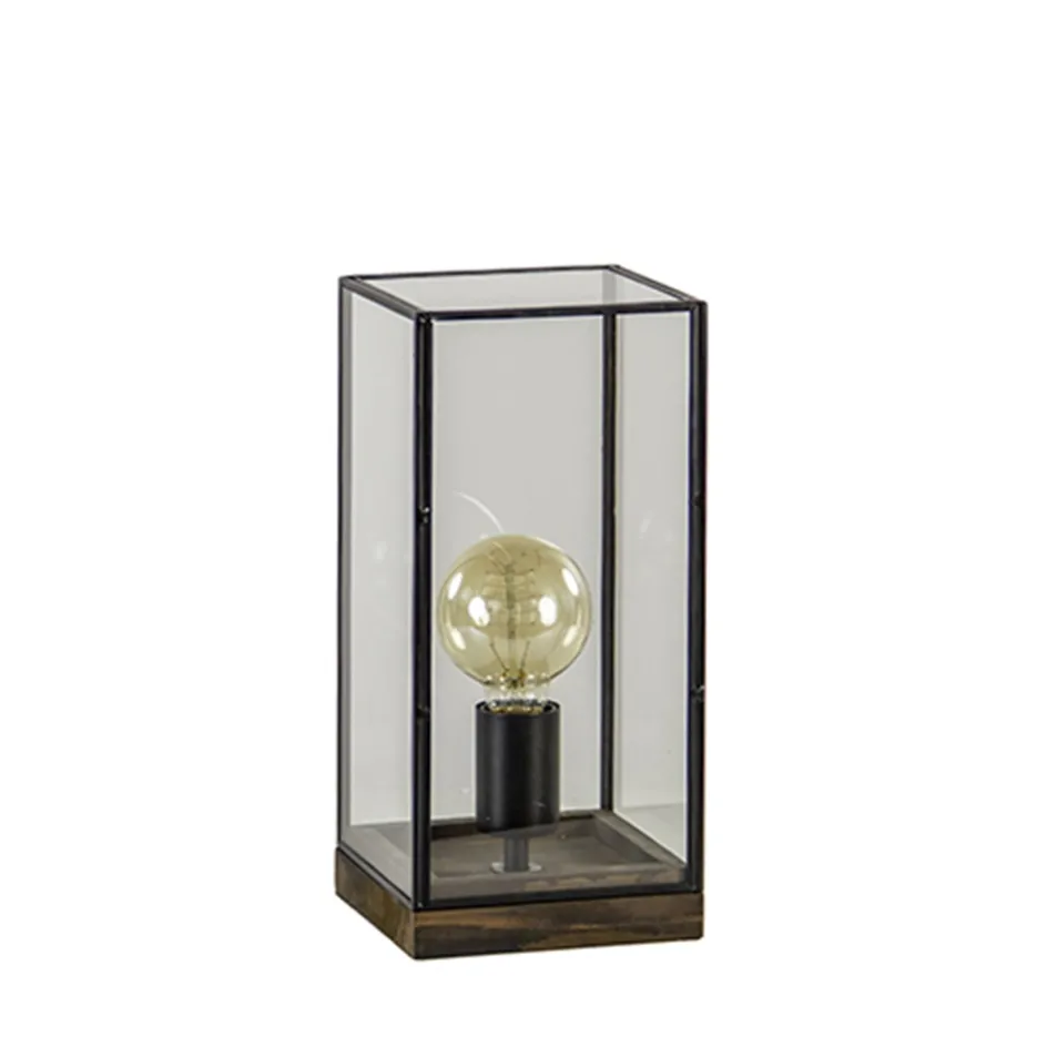 Glazen tafellamp Askjer hout met zwart>Straluma Online