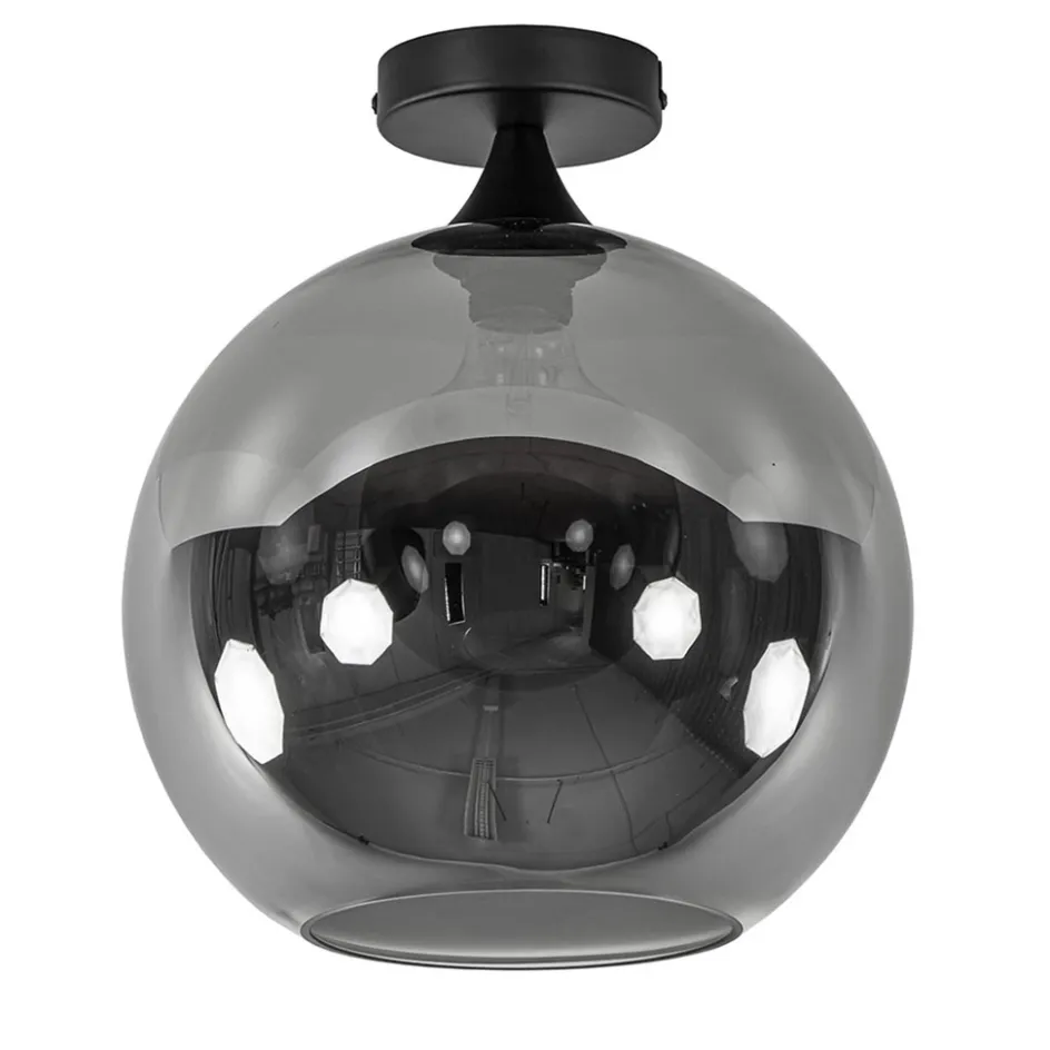 Globe plafondlamp zwart met smoke/titanium glas 30 cm>Straluma Outlet