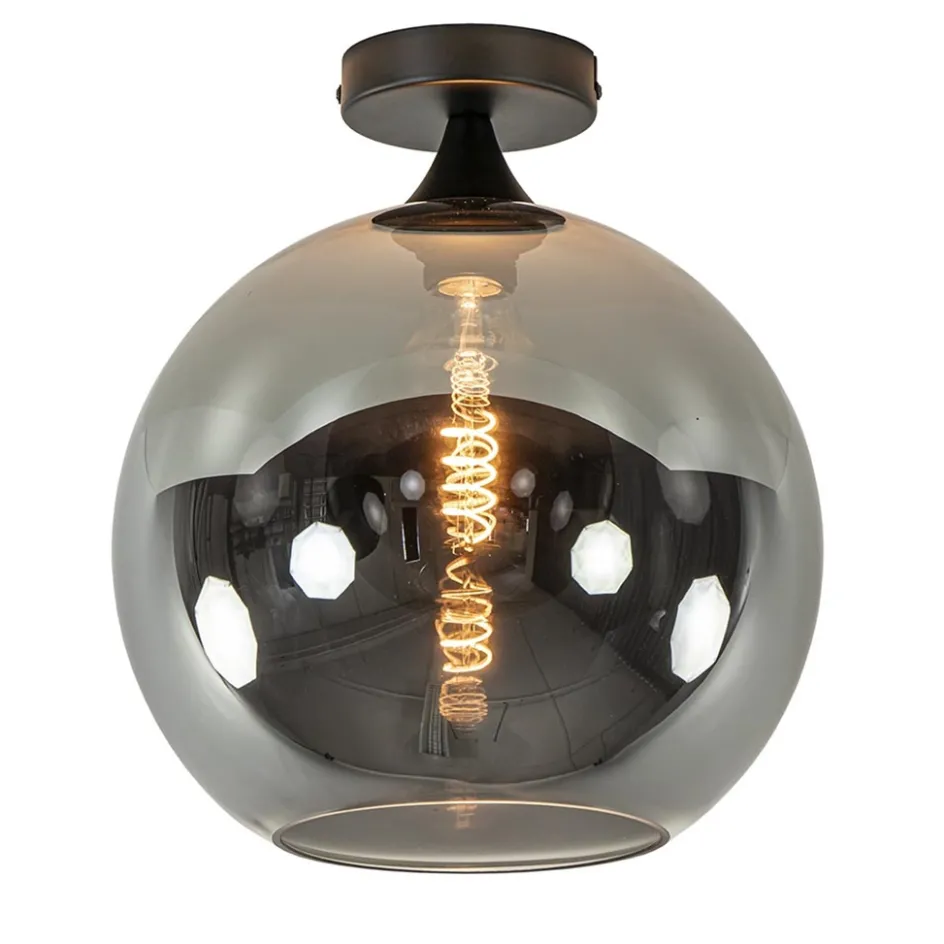 Globe plafondlamp zwart met smoke/titanium glas 30 cm>Straluma Outlet