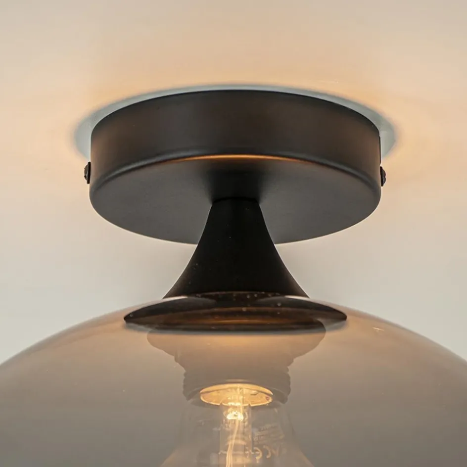 Globe plafondlamp zwart met smoke/titanium glas 30 cm>Straluma Outlet