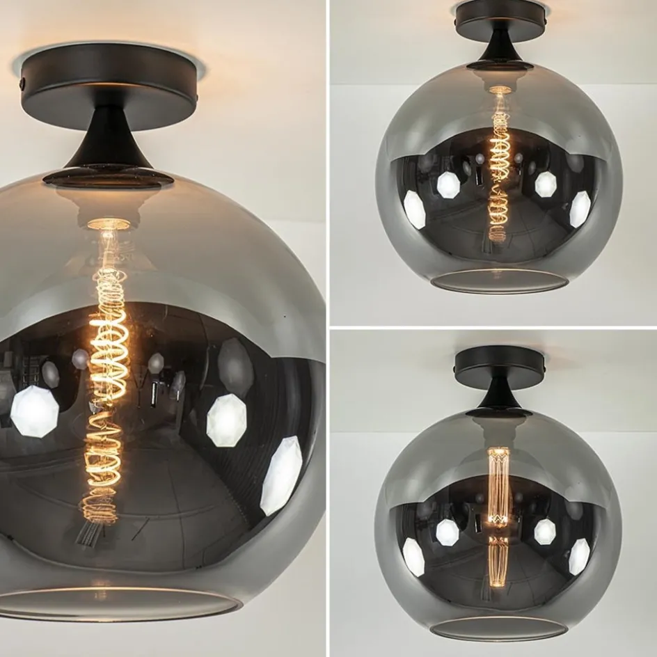 Globe plafondlamp zwart met smoke/titanium glas 30 cm>Straluma Outlet