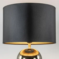 Gouden tafellamp bollen met zwart/gouden kap><noscript><img width=