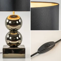 Gouden tafellamp bollen met zwart/gouden kap><noscript><img width=
