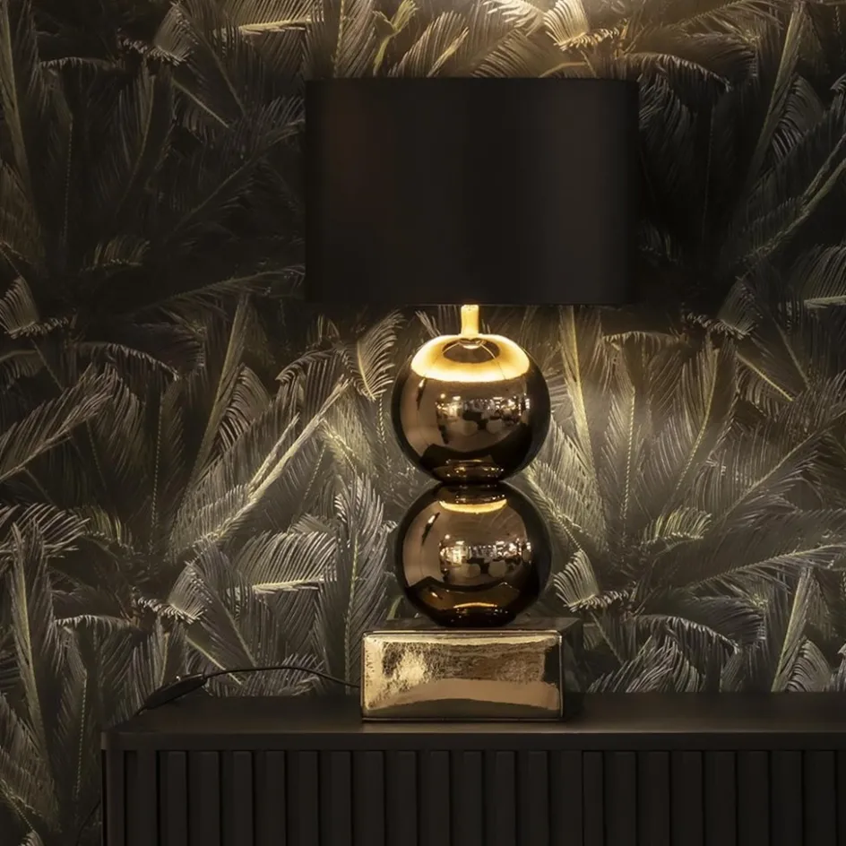 Gouden tafellamp bollen met zwart/gouden kap>Straluma Outlet