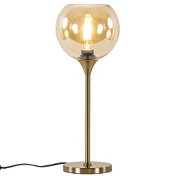 Gouden tafellamp met amber glazen bol 20 cm>Straluma Hot