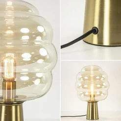 Gouden tafellamp Misty met amber glazen kap L&L></noscript>Straluma Sale