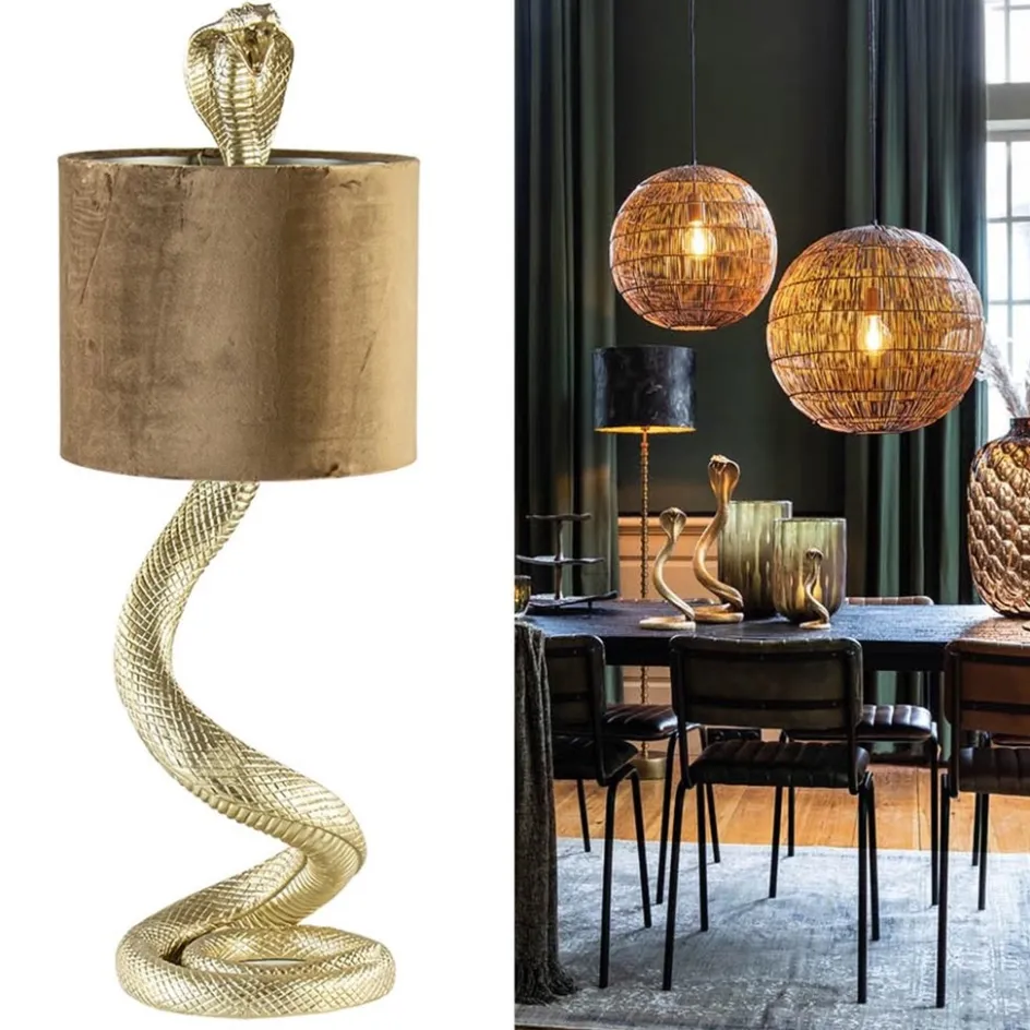 Gouden tafellamp Snake met velours kap>Straluma Best