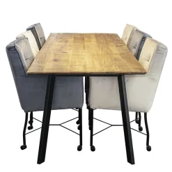 Grijs/beige eetkamerstoel met wieltjes gr 2><noscript><img width=