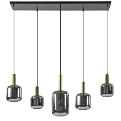 Grote hanglamp Lekar 5-lichts antiek brons met smoke glas>Straluma New
