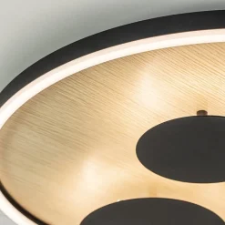 Grote LED plafondlamp zwart met houtlook dimbaar><noscript><img width=