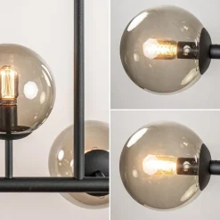 Grote 10-lichts hanglamp mat zwart met smoke glazen bollen><noscript><img width=