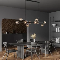 Grote 10-lichts hanglamp mat zwart met smoke glazen bollen><noscript><img width=