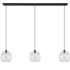 Grote 3-lichts hanglamp met helder glas en zwarte balk>Straluma Best