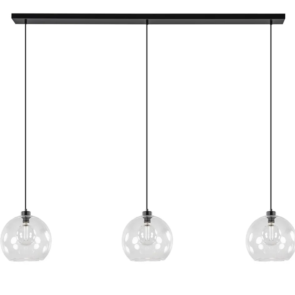 Grote 3-lichts hanglamp met helder glas en zwarte balk>Straluma Best