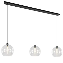 Grote 3-lichts hanglamp met helder glas en zwarte balk>Straluma Best