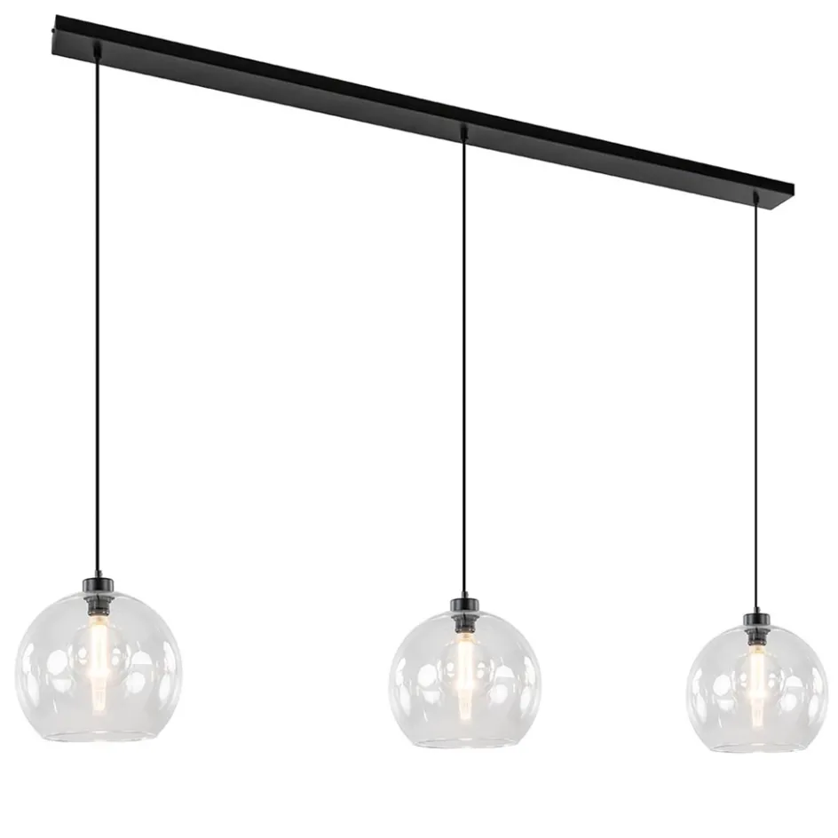 Grote 3-lichts hanglamp met helder glas en zwarte balk>Straluma Best