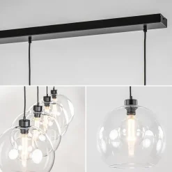 Grote 4-lichts hanglamp zwart met helder glazen bollen><noscript><img width=