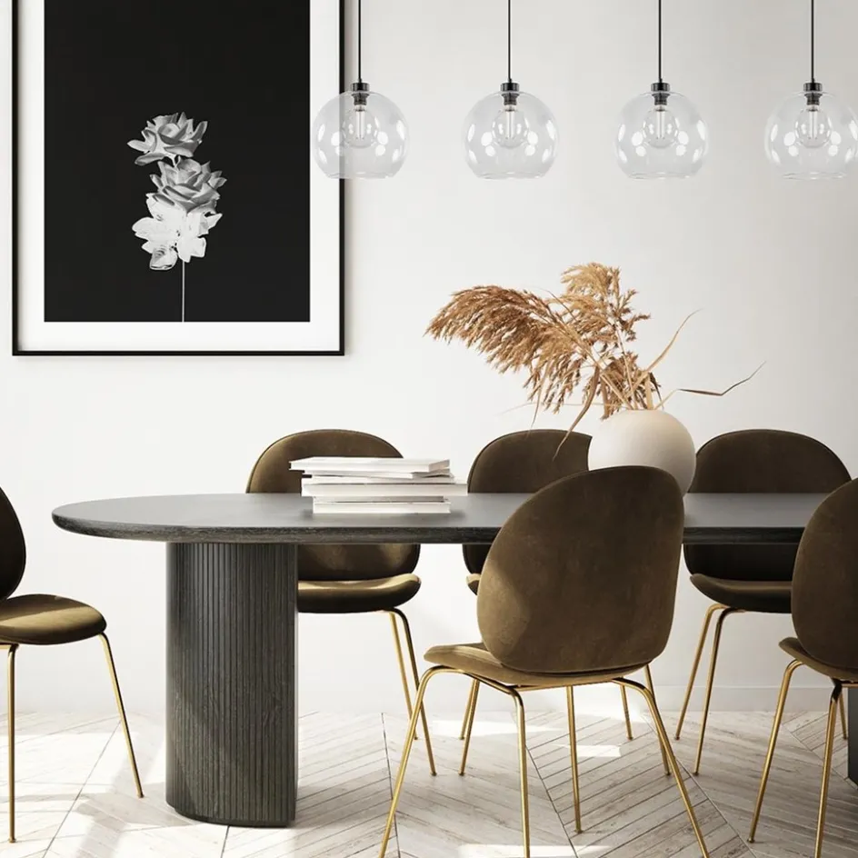 Grote 4-lichts hanglamp zwart met helder glazen bollen>Straluma Outlet