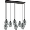 Grote 8-lichts multipendel hanglamp smoke glas ruit>Straluma Discount