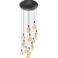 Grote 12-lichts videlamp mat zwart met zwarte pendels>Straluma Sale