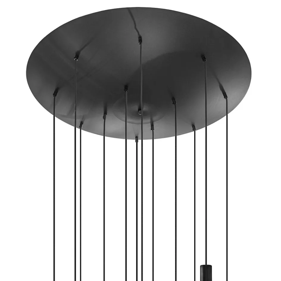 Grote 12-lichts videlamp mat zwart met zwarte pendels>Straluma Sale