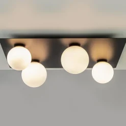 Grote plafondlamp rechthoekig zwart met witte bollen>Straluma Best