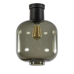 Grote plafondlamp smoke glas met mat zwart>Straluma Sale