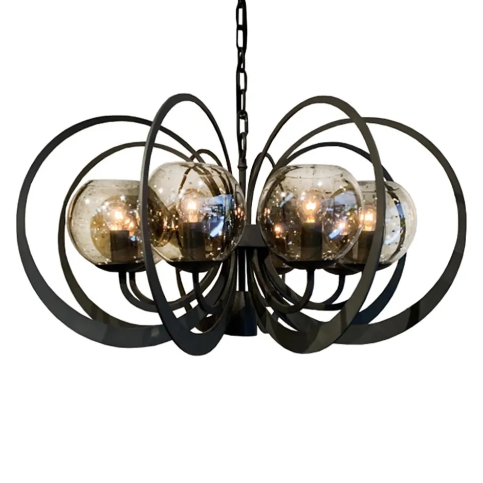 Grote ronde hanglamp metaal met smoke glas en spot>Straluma Discount
