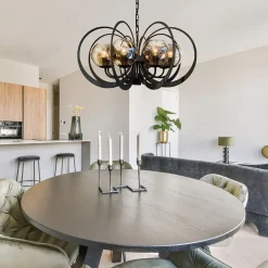 Grote ronde hanglamp metaal met smoke glas en spot><noscript><img width=