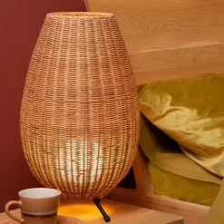 Grote rotan tafellamp naturel met zwarte pootjes><noscript><img width=