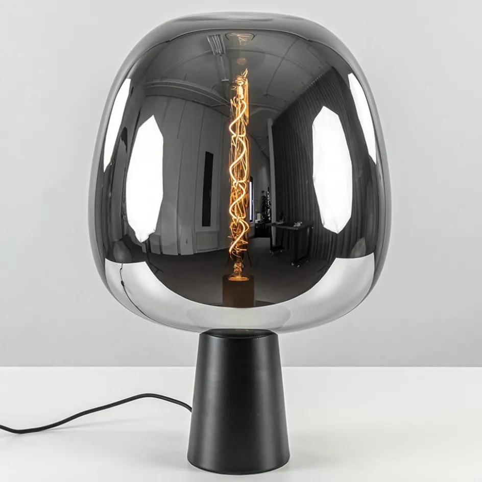 Grote tafellamp Amarah zwart met smoke glazen kap>Straluma Online