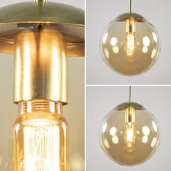 Hanglamp amber glazen bol 25 cm met messing><noscript><img width=