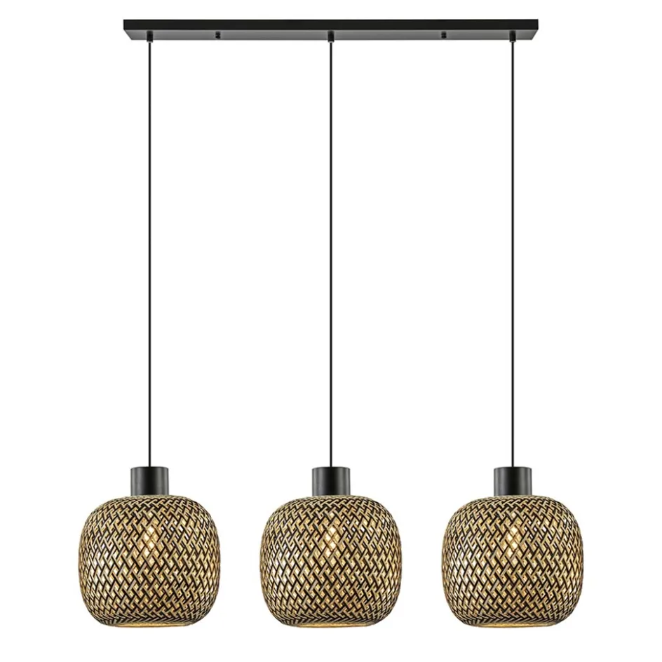 Hanglamp balk 3L zwart + bamboe>Straluma Best