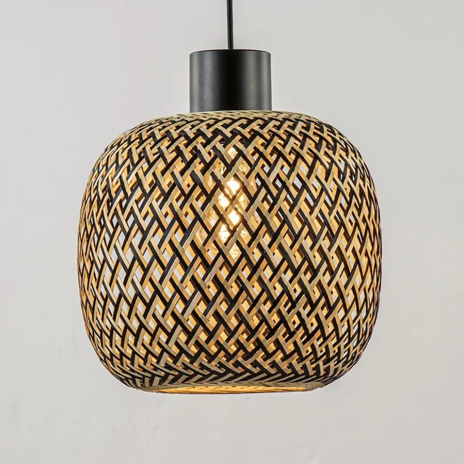 Hanglamp balk 3L zwart + bamboe>Straluma Best